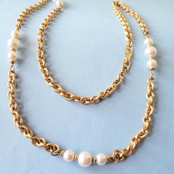 Napier Faux Pearl Necklace. Vintage Napier Chain … - image 1