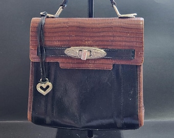 Vintage Brighton Leather Shoulder Bag: Embossed Flap Turn-Lock