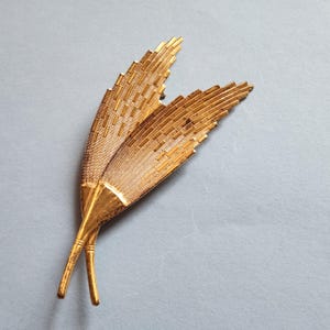 Vintage Miriam Haskell Leaf Brooch: 24k Gold Plated Double Leaf