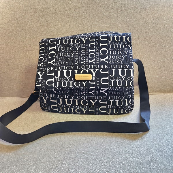 Vintage Juicy Couture Messenger Bag. Juicy Couture Fabric Shoulder Bag. Juicy Couture White Black Bag .Juicy Couture Laptop Shoulder Bag.