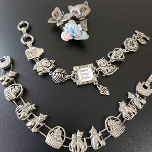 Vintage Cat Link Bracelet or Pewter Brooch - Choose One