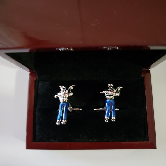 Vintage Golf Men's Cufflinks. Blue Enamel Silver … - image 1