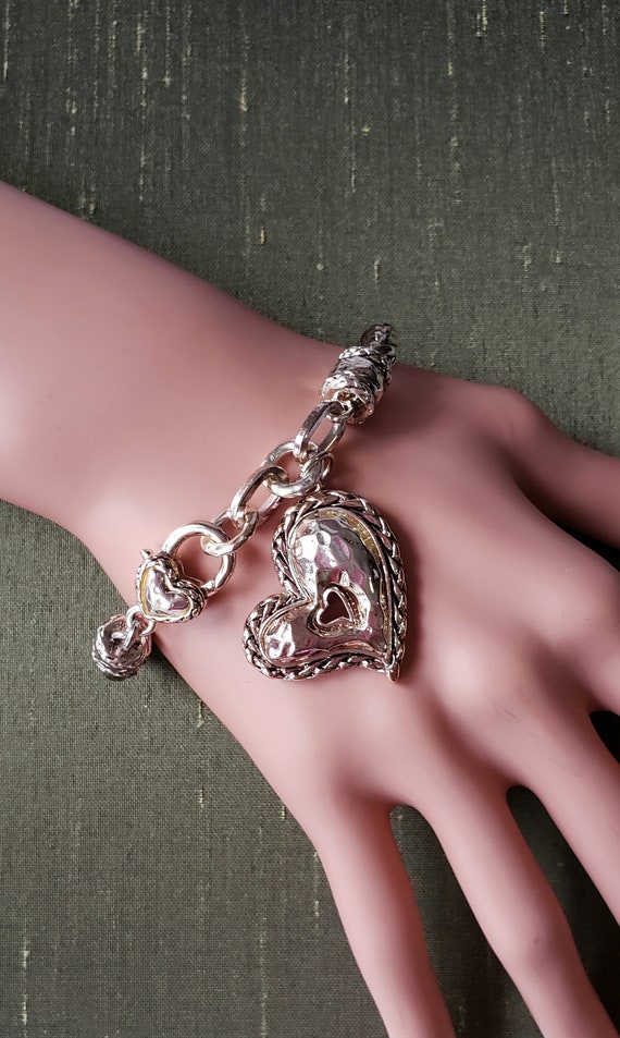 Vintage Chunky Heart  Chain Bracelet. Silver ton … - image 8