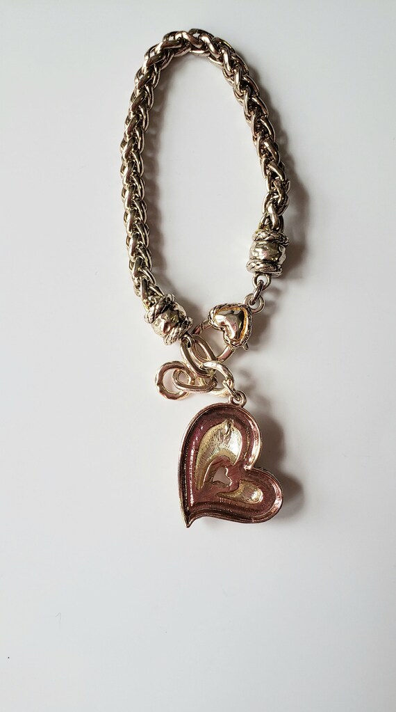 Vintage Chunky Heart  Chain Bracelet. Silver ton … - image 4