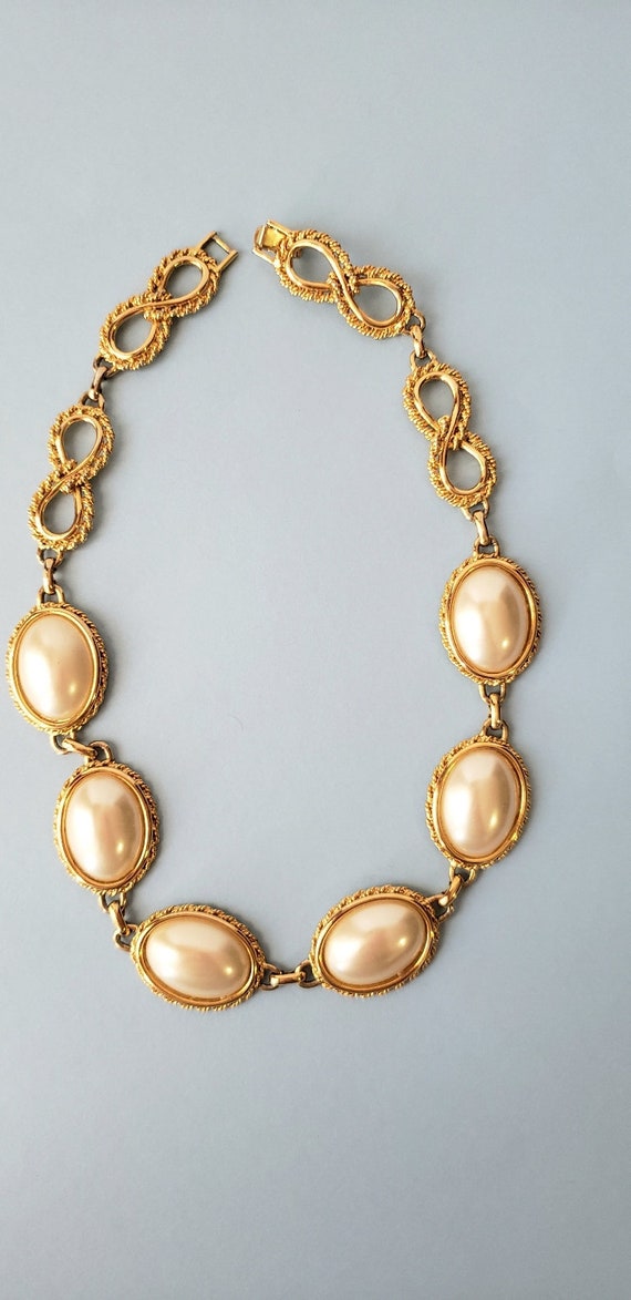 Pearl necklace Gold ton necklace  Link necklace Gi