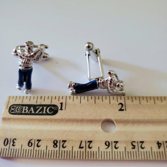 Vintage Golf Men's Cufflinks. Blue Enamel Silver … - image 3