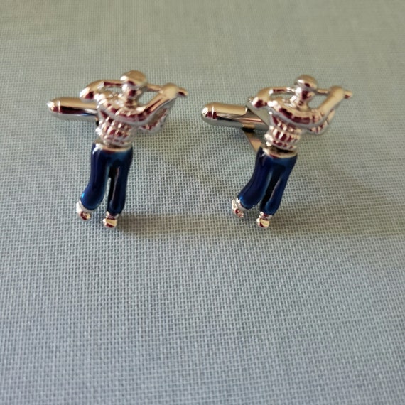 Vintage Golf Men's Cufflinks. Blue Enamel Silver … - image 7