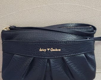 Juicy Couture Black Faux Leather Clutch Bag with Wrist Strap