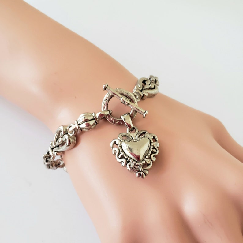 Vintage Heart Link Bracelet .floral Chain Heart Bracelet. Etsy