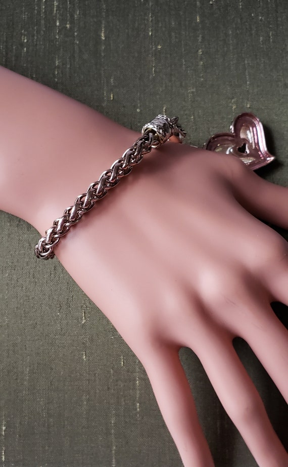 Vintage Chunky Heart  Chain Bracelet. Silver ton … - image 7