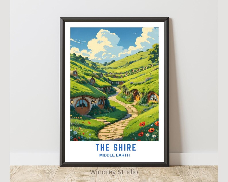 The Shire Middle Earth Wall Art Print - Hobbiton Travel Poster, Lord of ...