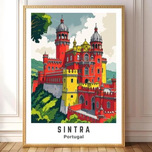 Sintra Portugal Wall Art Print – Colorful Pena Palace Illustration – Travel Poster, European Castle Decor, Digital Download