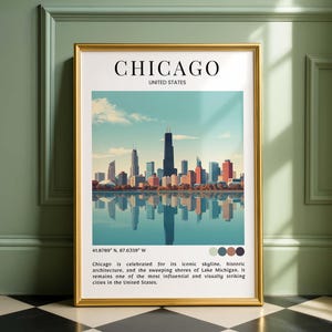 Impression de la ligne d'horizon de Chicago • Poster de Chicago • Art mural minimaliste de la ville • Poster de voyage de Chicago Décoration moderne sur la ligne d'horizon pour cadeau de voyage