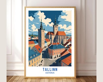 Tallinn Estonia Travel Poster – Vintage Cityscape Wall Art, Old Town Architecture Print, Retro Digital Download