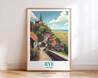 Rye East Sussex Wall Art Print – Vintage Reiseplakat England | Historische Straßen Landschaft Kunstwerk Rustikal Cottagecore Wohnkultur Reisegeschenk