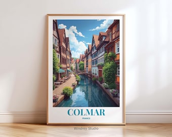 Colmar France Wall Art Print  – Colorful French Village Travel Poster , Europe Canal Street Artwork, Alsace Architecture Home Decor Gift