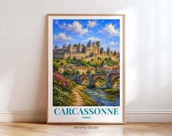 Carcassonne France Travel Poster | Carcassonne Wall Art Print | Medieval Castle Decor | Vintage France Travel Poster | Historic French City