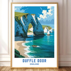 Coastal Wall Art - Durdle Door England Print | Vintage Travel Poster, Dorset Beach Landscape, Ocean Arch Cliff Art Printable