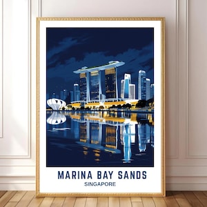 Marina Bay Sands Singapore Wall Art Print – moderne skyline van de stad reisposter, woondecoratie Singapore nacht stadsgezicht, digitale download