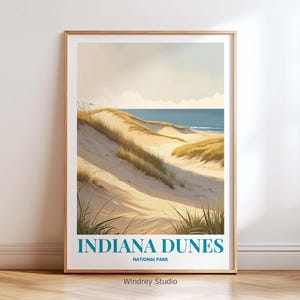 Indiana Dunes National Park Reiseplakat - Küstendünen Druck, USA Reise Wandkunst, Vintage Natur Landschaft Dekor