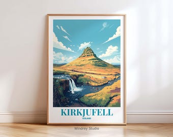 Kirkjufell Iceland Wall Art Print - Nordic Kirkjufell Iceland Travel Poster Iceland Nature Home Decor for Travel Gift