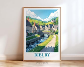 Bibury England Wall Art Print - England Reiseposter, Cotswolds Landschaft Rustikales Reisegeschenk