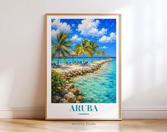 Aruba Travel Poster, Aruba Wall Art Print, Caribbean Beach Decor, Aruba Vintage Travel Print, Island Home Decor, Aruba Travel Gift