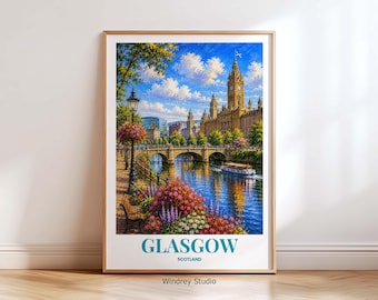 Glasgow Scotland Travel Poster Print, Glasgow City Travel Wall Art, Glasgow Scotland Gift for Travelers, Glasgow Scotland Photo