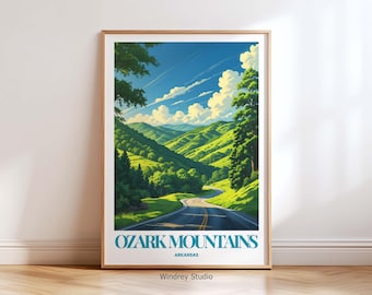 Ozark Mountains Arkansas Travel Poster, Arkansas Scenic Fall Landscape Travel Wall Art, Nature Travel Decor for Outdoor Lovers