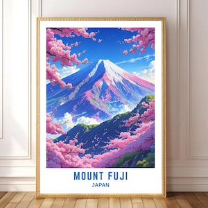 富士山ウォールアートプリント、日本旅行ポスター、桜の山の風景、日本の桜のアートワーク、デジタルダウンロード