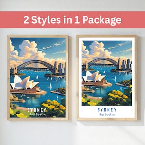 Sydney Wall Art Set – Australia Travel Print, Sydney Poster, Opera House & Harbour Bridge, 2 Styles in 1, Australia Gift, Digital Download