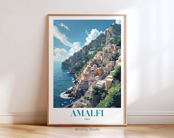 Amalfi Italy Wall Art Print – Colorful Positano Travel Poster, Italian Coastal Home Decor, Amalfi Landscape Artwork Travel Gift