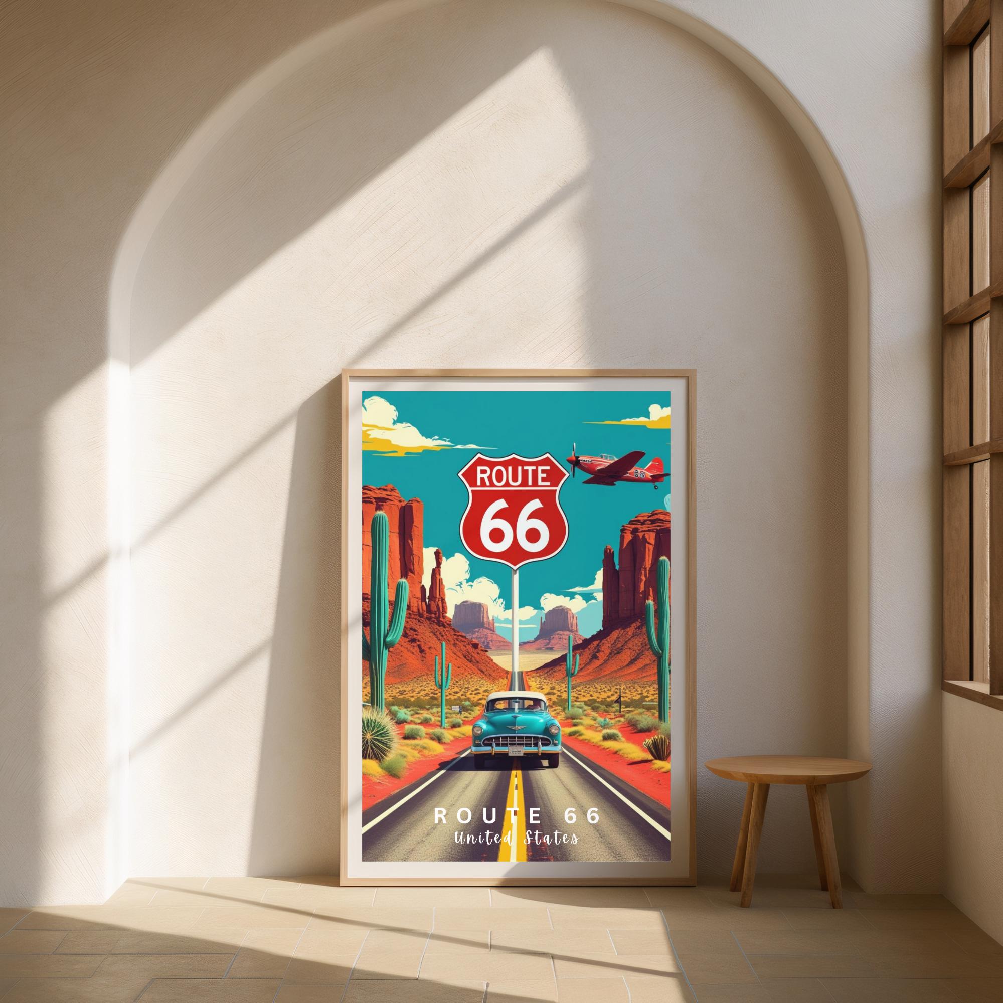 Route 66 United States Printable Wall Art – Retro Car Poster – Vintage ...