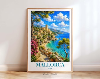 Mallorca Spain Travel Poster | Mallorca Wall Art Travel Print | Mallorca Gift Art | Vintage Spain Travel Poster | Colorful Mallorca Art