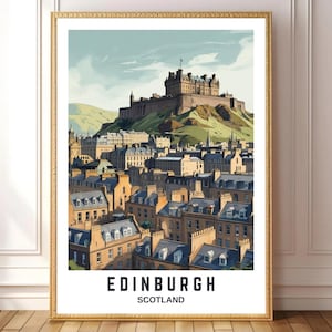 Edinburgh Castle Wall Art – Vintage Travel Poster Print of Scotland Cityscape, Digital Download for Home Decor