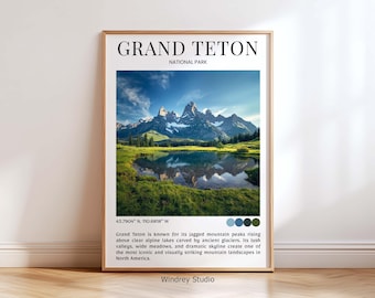 Grand Teton National Park Travel Poster – Wyoming Travel Artwork National Park Mountain Landscape Wall Art Print Gift for Traveler