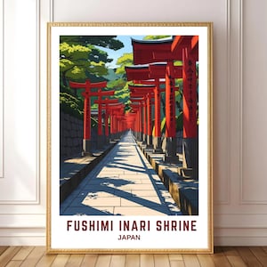Fushimi Inari Shrine Poster Japan Wall Art | Kyoto Torii Gate Print | Japanese Travel Illustration | Asian Landscape Digital Download