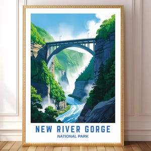 New River Gorge National Park Poster - Vintage Style National Park Wall Art - Scenic Bridge Landscape Printable Art Decor