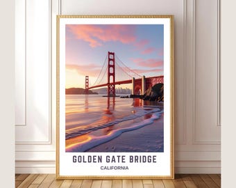 Golden Gate Bridge Wall Art, San Francisco California Sunset Print, Coastal Beach Landscape, Modern Travel Poster (Digital Download)