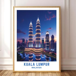 Kuala Lumpur City Skyline Wall Art Print – Petronas Twin Towers Poster, Malaysia Travel Photography, Modern Cityscape Home Decor