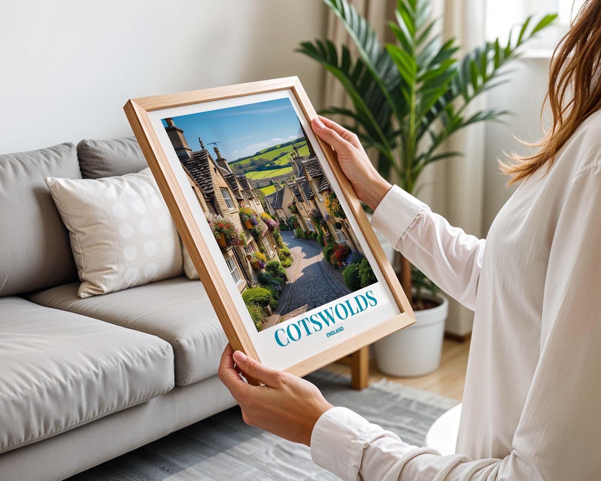 Artery8 Stampa Su Tela Quadro Cotswolds Cottages – Paesaggio Inglese Campagna, Poster D'Arte 30x41 Cm, Non Incorniciato