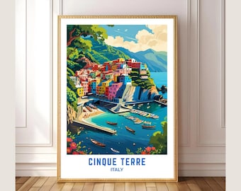 Cinque Terre Italy Travel Poster – Colorful Coastal Village Wall Art, Mediterranean Seaside Print, Italian Riviera Home Decor
