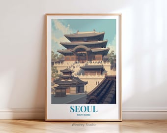 Gyeongbokgung Palace Wall Art Print, Seoul South Korea Travel Poster, Korean Architecture Home Decor Vintage Travel Gift