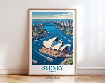 Reseposter med Sydneyoperan och Harbour Bridge – Väggkonst för resor i Australien, Vintage-stadstryck med Australien som resepresent, inflyttningspresent