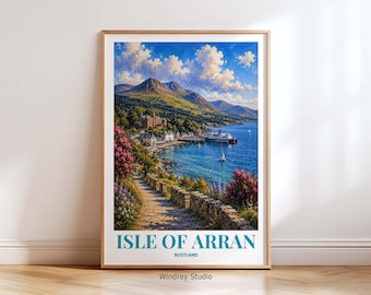 Isle of Arran Scotland Travel Poster Print, Scotland Wall Art, Vintage Scottish Island Poster, Mountain Ocean Artwork, Gift for Travelers
