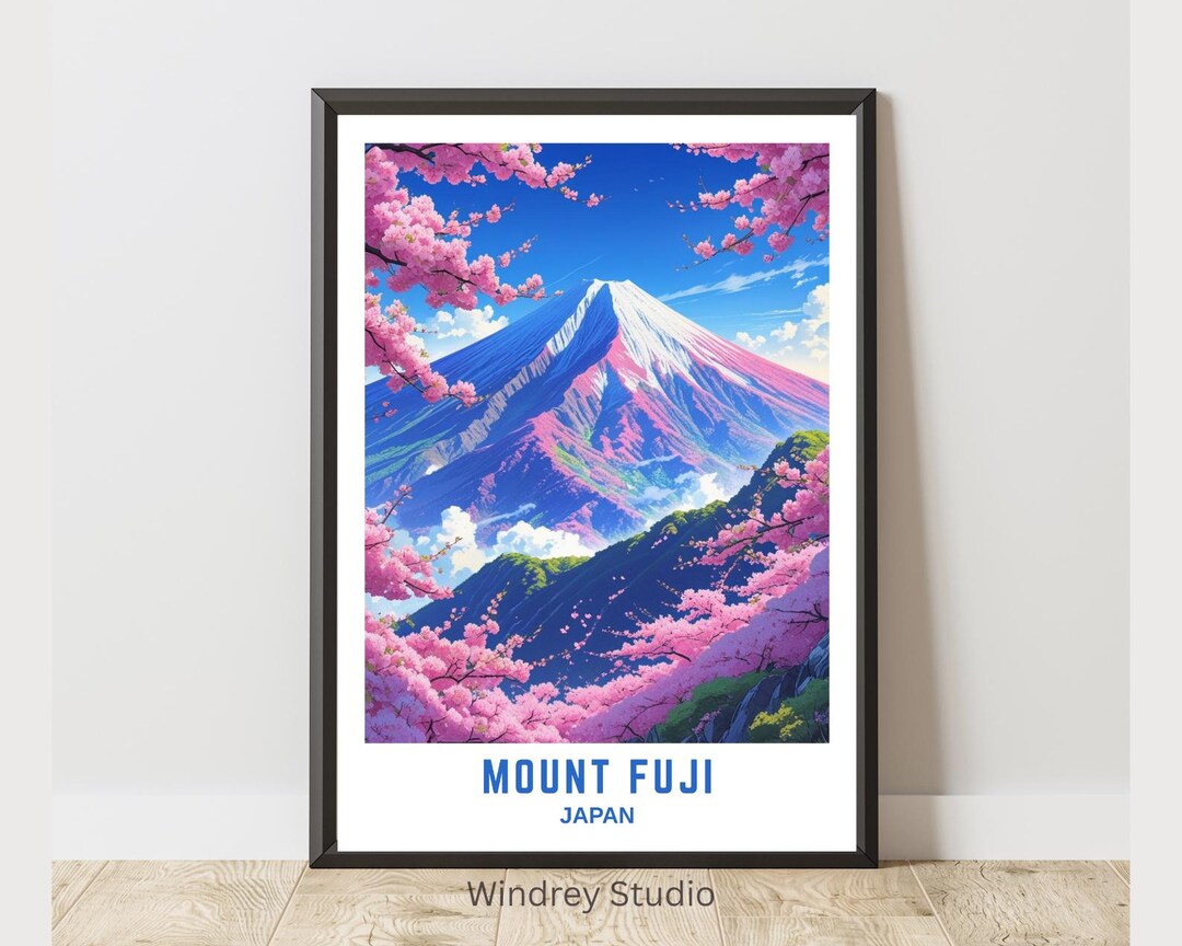 Mount Fuji Japan Wall Art Print, Japan Landscape Poster With Cherry ...