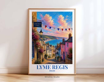 Lyme Regis England Travel Print | Lyme Regis Wall Art | Vintage England Travel Poster | Jurassic Coast Decor | Gift for Travel Lovers