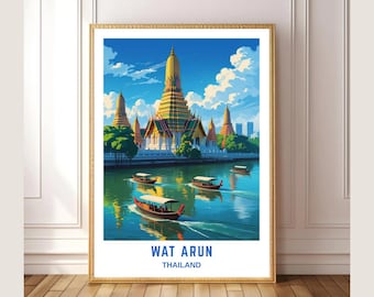 Wat Arun Temple Wall Art, Thailand Travel Poster, Bangkok Printable Art, Asian Architecture Print, Digital Download