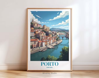 Porto Portugal Wall Art Print – Vintage Porto Portugal Travel City Poster, Porto Bridge Landscape Artwork, European Home Decor Travel Gift