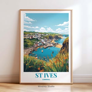 St Ives Cornwall Travel Poster – Coastal St Ives Cornwall Wall Art Print, Vintage Style Travel Wall Art, Beach House Travel Gift